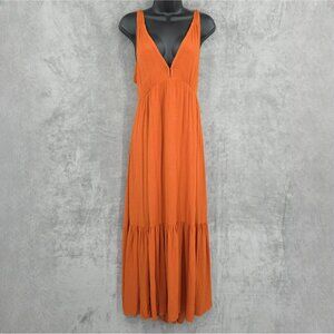 Abercrombie Fitch Tie Strap Babydoll Maxi Dress XXSP Burnt Orange Crinkle Tiered